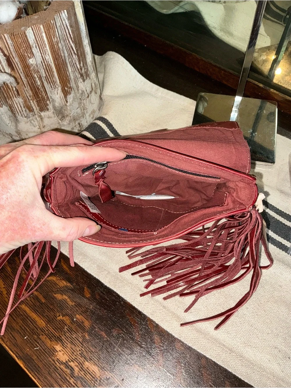 NWT Bed Stu Fringe Leather Hidden Crossbody Bag Handbag Cherry Lacquer MSRP $249 - Picture 11 of 14